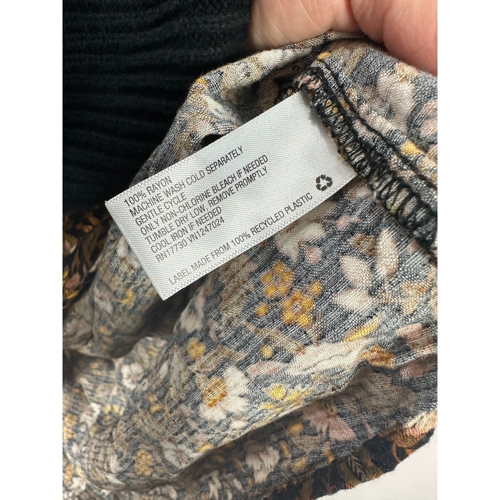 Knox Rose Floral Peasant Top Women Large Black Long Sleeve Dark Cottage Feminine - Picture 4 of 7